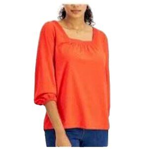 Style & Co Top Women's Puff Sleeves Peasant Boho Top in Red  Size  XS A477AFA
